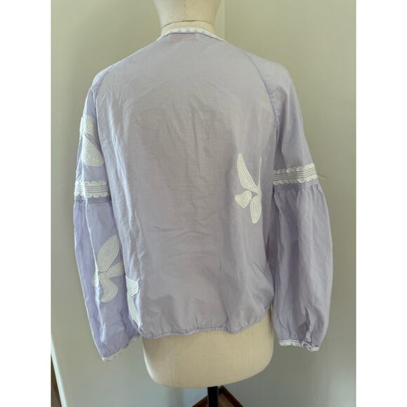 Tory Burch Sadie Purple Embroidered Women's 4 Top Peasant Lavender - Picture 4 of 10
